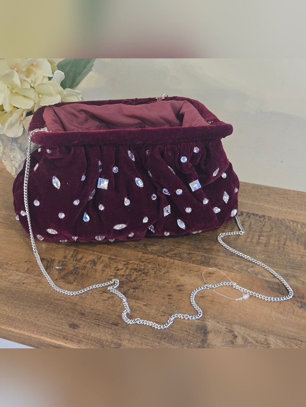 From India to You Viral Beaded Velvet Clutch Handbag w/ Crossbody Chain